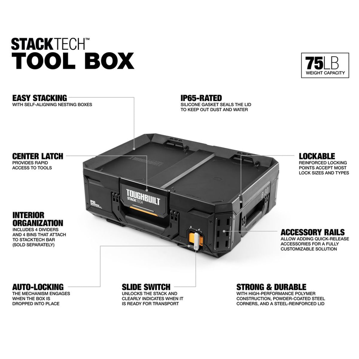 Caixa de Ferramentas StackTech TB-B1-B-30 Empilhavel com Divisorias ToughBuilt 81079_0